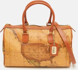 Alviero Martini 1A Classe Tan Geo Classic Print Coated Canvas And Leather Boston Bag