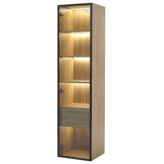 STILVORA Armario De Bano Con Estantes Abiertos Y Puerta De Vidrio Templado, Mueble Auxiliar De Mdf, Natural