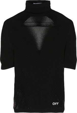 Off-white logo-print open-knit top - women - Elastane/Polyamide - L/XL - Black
