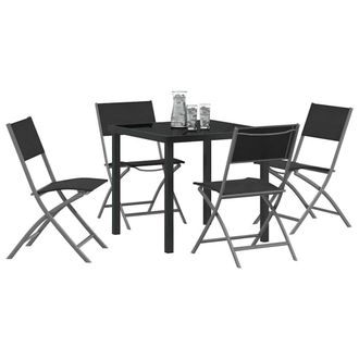 Berkfield Home Breathable 5 Piece Garden Dining Set - Black Textilene & Steel