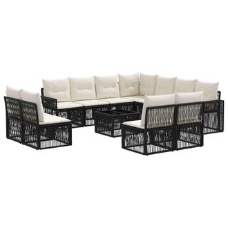 vidaXL Conjunto De Sof&aacute;s De Jard&iacute;n 12 Pcs Negro Y Blanco Crema Vidaxl