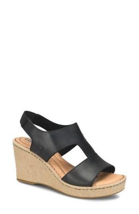 B&oslash;rn Siene Espadrille Wedge Sandal in Black Leather at Nordstrom Rack, Size 10