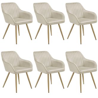 TecTake Dining Chair Marilyn Set Of 6 - Cream/Gold in Cream | Size: 6 Pack
