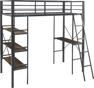 Habitat et Jardin Cama Alta Con Escritorio De Metal <> - 190 X 90 Cm - Negro