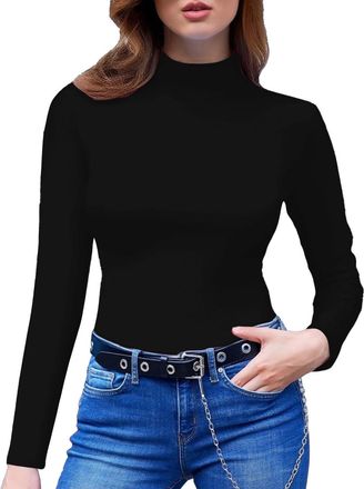 Generic FNKDOR Womens Turtleneck Thermal Tops Long Sleeve Basic Solid Color Slim Fit Base Layer T Shirt Casual Pullovers Layer Tee Tops (Black, L)