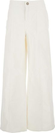 Twinset White Pants With Belt Loops In Ribbed Velvet Woman