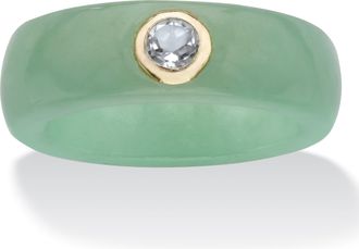 Palm Beach Jewelry 30 TCW Genuine Jade & White Topaz 10k Gold Ring