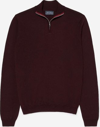 Oliver Sweeney Mens Oliver Sweeney Merino Wool Blend Quarter Zip Jumper - Red - Size: 42
