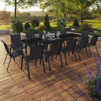 IDMarket Conjunto De Muebles De Jard&iacute;n Madrid Mesa Extensible 135-270 Cm Y 12 Sillas Apilables Negro