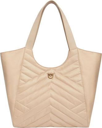 Pinko Shopping Bag Love Birds - Dames - Shoppers - Beige - ONE Size - Katoen - Tassen