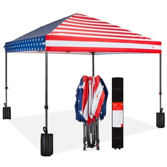 Best Choice Products 8x8ft Easy Setup Pop Up Canopy w/ 1-Button Setup, Wheeled Case, 4 Weight Bags - Patriot Edition