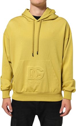 Dolce & Gabbana Yellow Logo Cotton Hooded Sweatshirt Mens Sweater