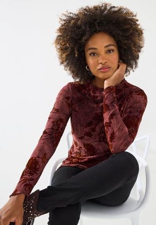Joe Browns Burnout Mock Neck Tee in Mahogany Vines at Nordstrom, Size Medium
