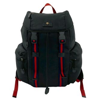 Gucci Black Navy Red Color Leather Canvas Backpack (Pre-Owned)