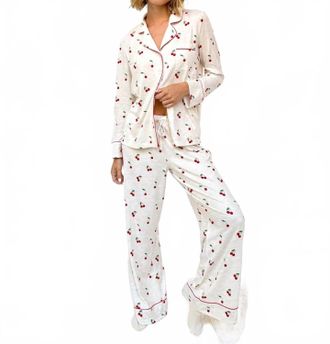 Splendid Flora Pillow Soft Pj Pant Set In Cherry Toss