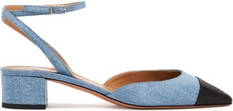 Aquazzura square-toe denim pumps - women - Leather/Leather/Cotton/Lamb Skin - 36 - Blue