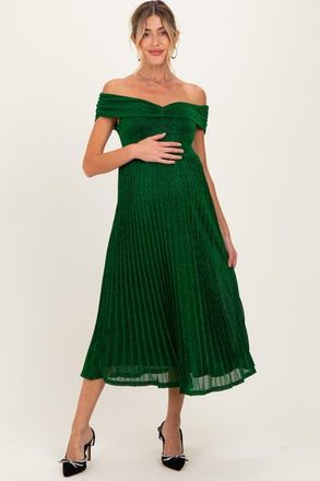 Pinkblush Shimmer Off Shoulder Pleated Midi Dress in Forest Green at Nordstrom, Size Medium