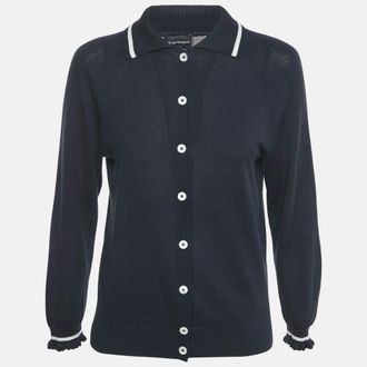 Emporio Armani Navy Navy Cotton Knit Buttoned Top M