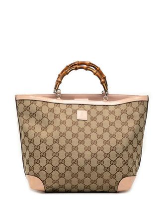 Gucci 2000-2015 GG Canvas Bamboo Childrens tote bag - women - Canvas/Patent Leather - One Size - Brown