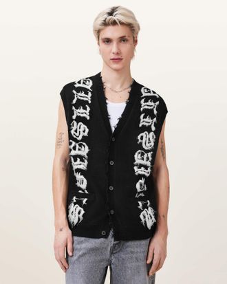 AllSaints Cotton Scripture Sleeveless Knitted Tank Top, Size: L