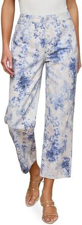 L'agence June Floral High Waist Crop Stovepipe Jeans in Ivory/blue Watercolor Lace Psl at Nordstrom, Size 31