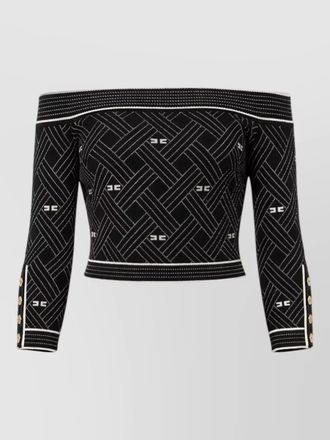 Elisabetta Franchi silk blend cropped top geometric buttons