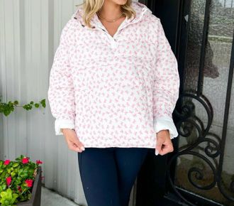 Peach Love California Bow Pullover Puffer Jacket In Pink