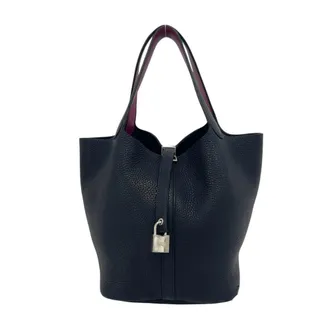 Herm&egrave;s Navy Taurillon Clemence Leather Handbag Tote Bag (Pre-Owned)