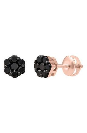 LuvMyJewelry Black Diamond Floral Stud Earrings in 10K Rose Gold at Nordstrom Rack