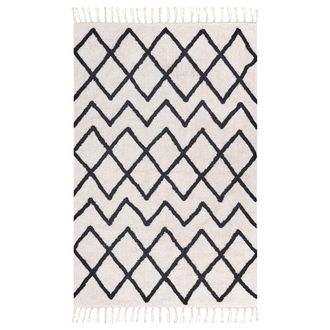 Beliani Alfombra De Algod&oacute;n Beige Claro Negro 160 X 230 Cm Patr&oacute;n Geom&eacute;trico Flecos Eldes