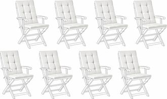 Beliani Conjunto De 8 Cojines Para Asiento Y Respaldo De Sillas De Exterior Con Lazos Blanco Crema Maui