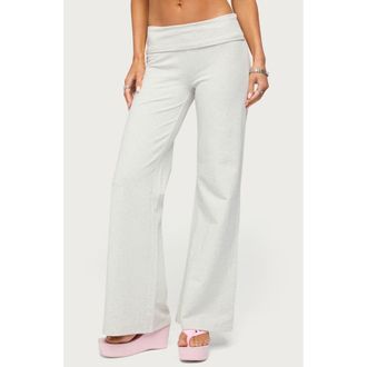 Edikted Sequin Foldover Sweatpants in Light-Gray-Melange at Nordstrom, Size X-Large