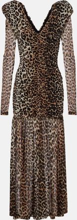 Ganni Leopard-print cloqu&eacute; maxi dress