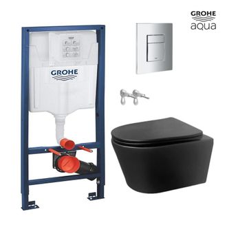 GROHE Bastidor Grohe Pack Cisterna Empotrada Y Pulsador Cromo Brillo Con Inodoro Suspendido Rimless Lia Negro Mate De Azulbath