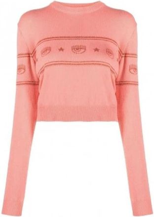 Chiara Ferragni Trui - Dames - Ronde hals truien - Roze - S - Wol - Truien & Vesten