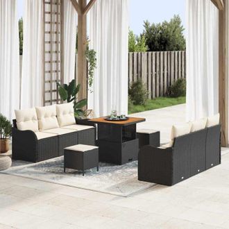vidaXL Conjunto De Sof&aacute; De Jard&iacute;n 9 Pcs Negro, Crema 80 X 80 X 71 Cm Vidaxl