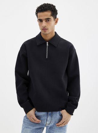 Le 31 Mens Structured jersey zipped polo-collar sweatshirt