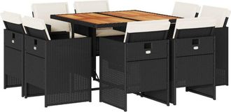 vidaXL Set De Comedor De Jard&iacute;n 9 Pzas Y Cojines Rat&aacute;n Sint&eacute;tico Negro Vidaxl