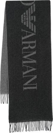 Emporio Armani Bicolor Logo Sjaal met Franjes - Heren - Wintersjaals - Grijs - ONE Size - Wol - Accessoires