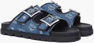 MCM Monogram Sandals in Denim Jacquard