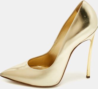 Casadei Gold Leather Blade Pointed Toe Pumps
