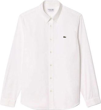 Lacoste Logo-patch Katoenen Overhemd - Heren - Zakelijke Overhemden - Wit - 3XL - Katoen - Overhemden