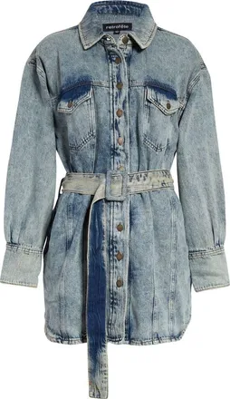 Retrof&ecirc;te Odette Belted Long Sleeve Denim Shirtdress in Ocean Side at Nordstrom, Size Medium