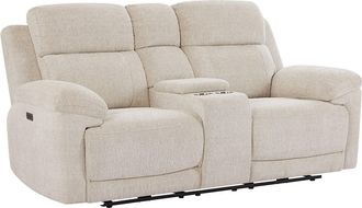 Vente-Unique Sof&aacute; 2 plazas relax el&eacute;ctrico con mesa en chenilla beige KELUNO