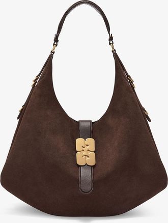 Ganni Brown Large Kat Bag in Suede