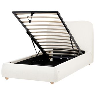 Beliani Cama Con Almacenaje Minimalista 90 X 200 Cm De Tela Moderna Blanco Crema Blagnac