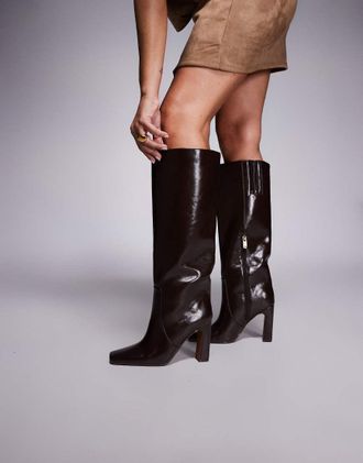 River Island Stivali alti marrone scuro con punta squadrata
