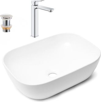 GROHE Quickfix Dice Grifo Monomando Para Lavabo, Tama&ntilde;o Xl + Lavabo Sobre Encimera Swiss Aqua Technologies 45,5x32,5 Cm