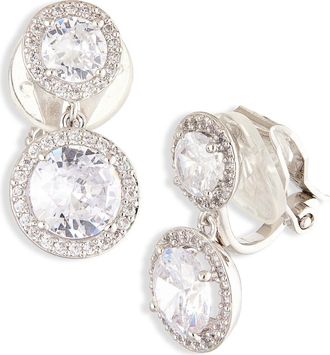 Nadri Modern Love Pav&eacute; Halo Drop Clip-On Earrings in Rhodium at Nordstrom Rack