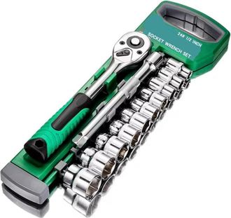 OEM Juego De 12 Vasos M&eacute;tricos (8-24 Mm) Con Carraca De Liberaci&oacute;n R&aacute;pida De 1/2, 24 Dientes Y Extensi&oacute;n De 5, Acero Al Cromo Vanadio De Alta Calidad, Res